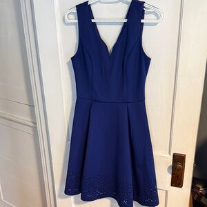Alya Sleeveless V-Neck Fit & Flare Dress in Royal Blue
